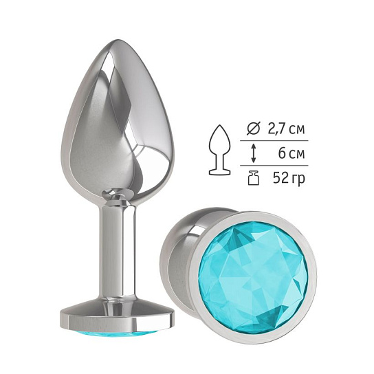 Анальная пробка Silver с голубым кристаллом
