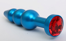 Голубая анальная пробка елочка с красным кристаллом
