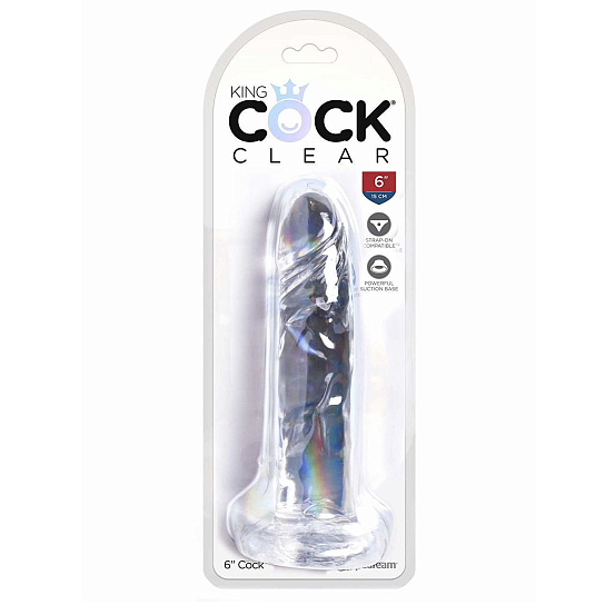 Прозрачный фаллоимитатор на присоске King Cock Clear 15,9 см