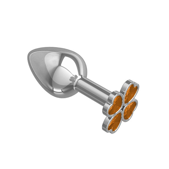 Анальная втулка малая Silver Клевер с оранжевым кристаллом