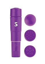 Мини вибратор с четырьмя сменными насадками FOURPLAY, фиолетовый