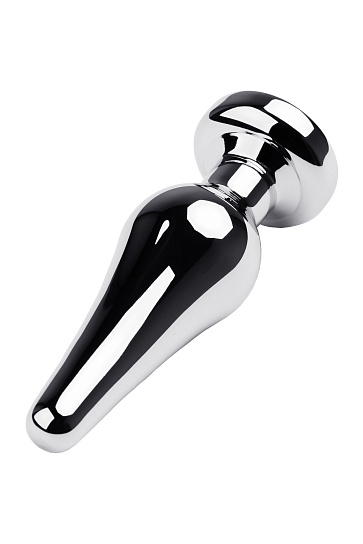 Серебристая анальная втулка Metal Plug 051 с красным кристаллом