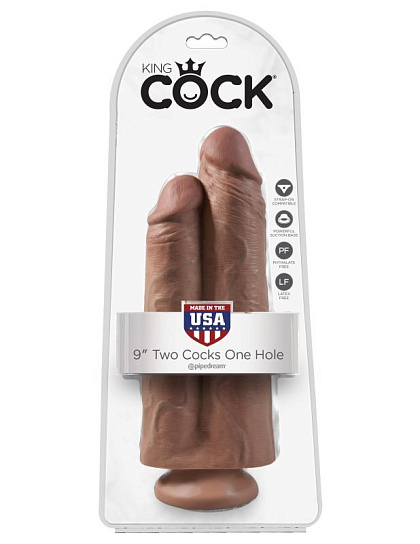 Фаллоимитатор сдвоенный на присоске 9 Two Cocks One Hole 22.9 см, коричневый