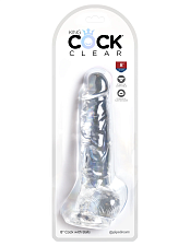 Фаллоимитатор с мошонкой на присоске King Cock Clear 8, прозрачный