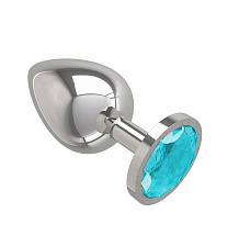 Большая анальная пробка Silver с голубым кристаллом