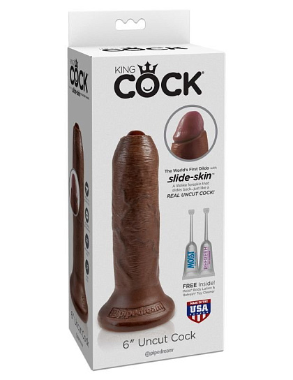 Реалистичный фаллос на присоске 6 Uncut Cock 15.2 см, коричневый Реалистичный фаллос на присоске 6 Uncut Cock 15.2 см, коричневый
