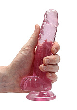 Фаллоимитатор прозрачный с мошонкой Shots Media RealRock, 18 см, розовый
