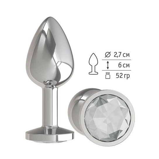 Анальная пробка Silver с прозрачным кристаллом