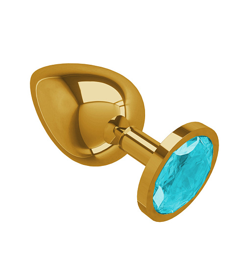 Gold большая анальная пробка с голубым кристаллом
