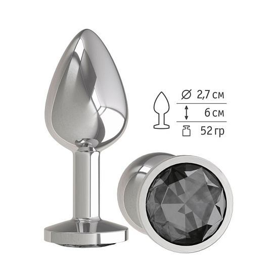 Анальная пробка Silver с черным кристаллом