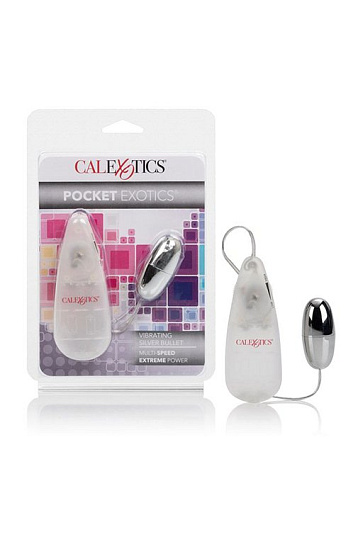 Виброяйцо POCKET EXOTICS на батарейках с пультом, серебристое