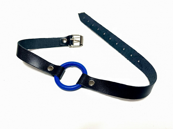 Кожаный кляп-кольцо BDSM Арсенал, синий