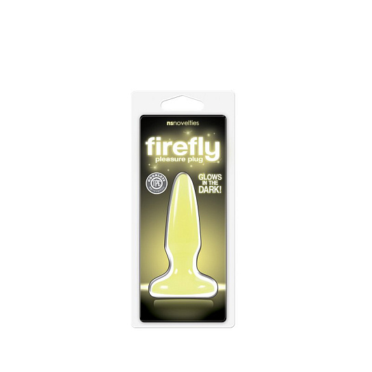 Анальная пробка мини Firefly Pleasure Plug - XS светящаяся, желтая