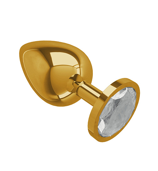 Gold большая анальная пробка с прозрачным кристаллом