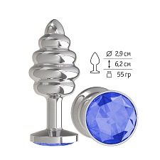 Анальная втулка Silver Spiral малая с синим кристаллом