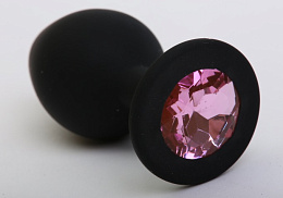 Черная анальная пробка с розовым кристаллом, S