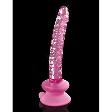 Стеклянный фаллоимитатор 17 см с силиконовой присоской, розовый