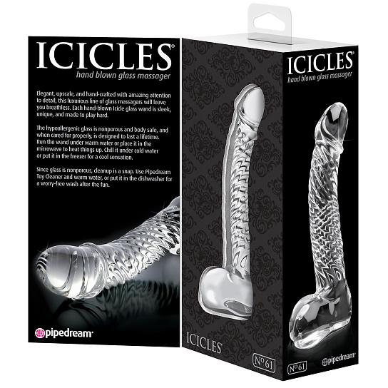Стеклянный фалломитатор Icicles No. 61, прозрачный