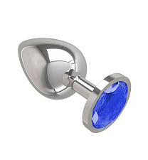 Большая анальная пробка Silver с синим кристаллом