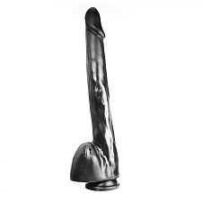 Длинный фаллоимитатор-гигант с мошонкой, черный, 32 см