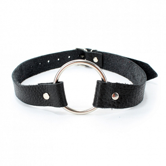 Кляп с металлическим кольцом BDSM Арсенал, кожа, черный