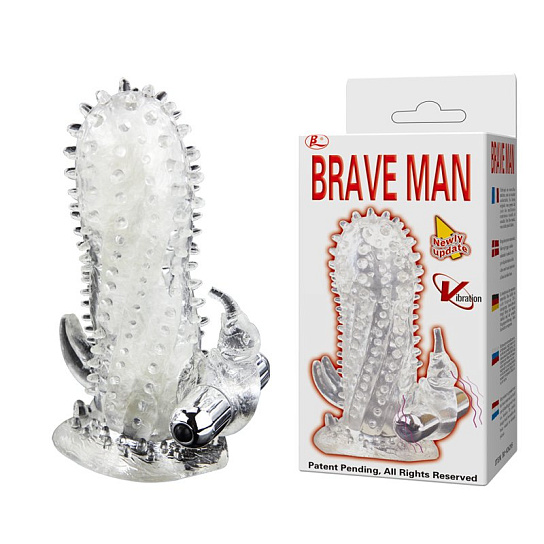 Ребристая насадка для пениса с вибрацией BRAVE MAN 6