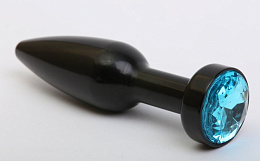 Анальная пробка черного цвета с голубым кристаллом
