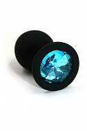 Черная анальная пробка из силикона с нежно-голубым кристаллом