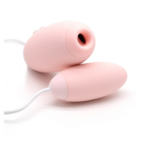 Виброяйцо с пультом и вакуумным стимулятором KisToy Miss VV, розовый