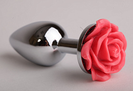 Анальная пробка из металла с красной розой, Luxurious Tail, M