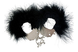 Металлические наручники с натуральными черными перьями MENOTTES
