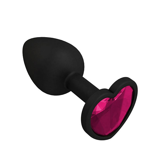 Анальная втулка силиконовая черная с бордовым кристаллом сердце