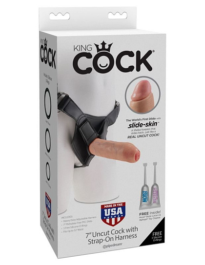 Strap On King Cock Uncut, телесный 17,8 см