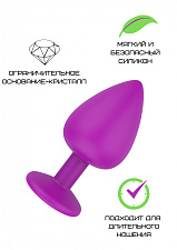 Анальная пробка с прозрачным кристаллом Свободный ассортимент, фиолетовая, S
