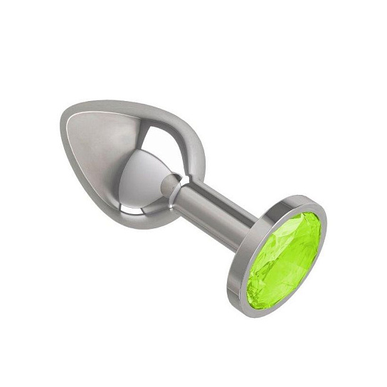 Анальная пробка Silver с салатовым кристаллом