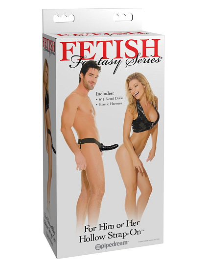 Полый фаллоимитатор на ремнях Fetish, 15 см, черный