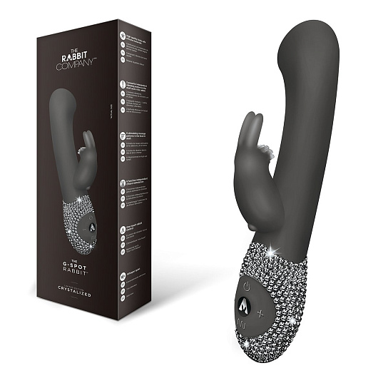 Карманный вибратор-кролик Crystalized 6 режимов, блестящий черный