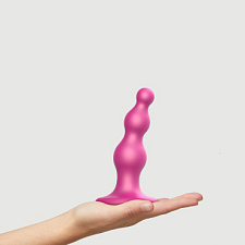 Анальная насадка для страпона Strap-on-me Dildo Plug Beads Framboise 14 см, S, розовый металлик