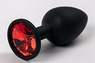 Черная анальная пробка с красным кристаллом, S