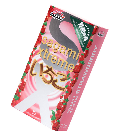 Ароматизированные латексные презервативы Sagami Xtreme Strawberry №10