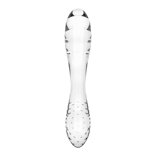 Двусторонний стеклянный дилдо с рельфеом Satisfyer Dazzling Crystal 1, прозрачный