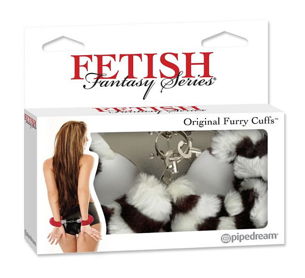 Наручники металлические Furry Love Cuffs с черно-белым мехом
