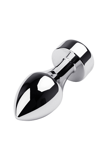 Серебристая анальная втулка Metal Plug 031 с ограничителем, черный кристал