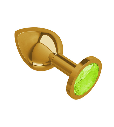 Анальная втулка Gold средних размеров с салатовым кристаллом