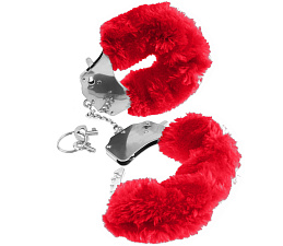 Наручники металлические Furry Love Cuffs с красным мехом