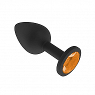 Черная силиконовая анальная втулка с оранжевым кристаллом