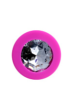 Розовая анальная пробка с прозрачным кристаллом Brilliant, размер M