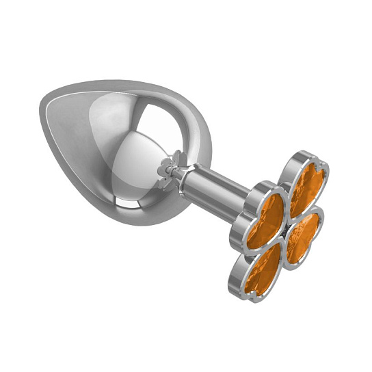 Анальная пробка большая Silver с оранжевым кристаллом Клевер