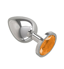 Большая анальная пробка Silver с оранжевым кристаллом