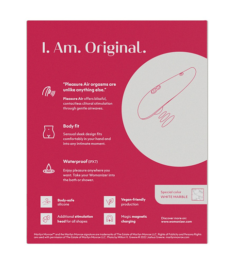 Вакуумно-волновой стимулятор клитора Womanizer Marilyn Monroe, белый мрамор